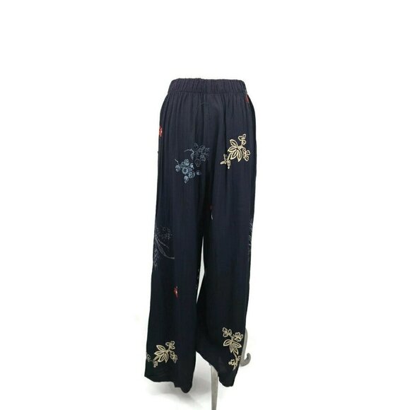 Vintage JG's Mad Lab Black Pants Womens Small Rayon Blend Handpainted Floral - Picture 3 of 6